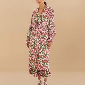 NWT FARM Rio Halftone Pink Bouganvillea Oversized Trench Coat $365